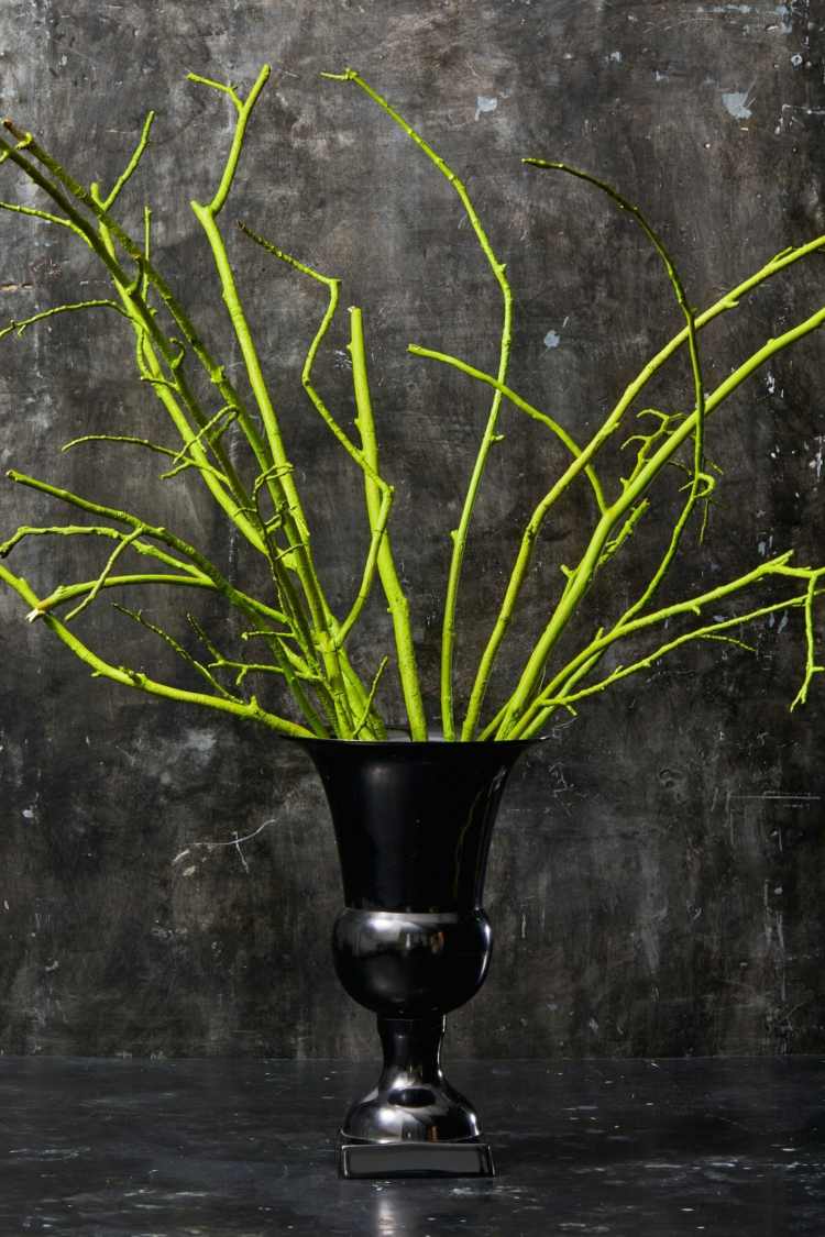Puristischer Zweigenstrauß in Grün in einer Vase als selbstgemacht Deko
