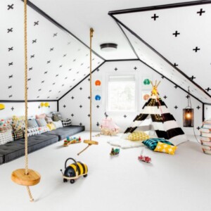 modern-kinderspielzimmer-zelt-schaukel-skandinavisch