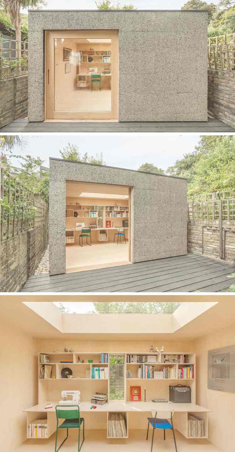 moderne-gartenhäuser-flachdach-home-office-dachfenster