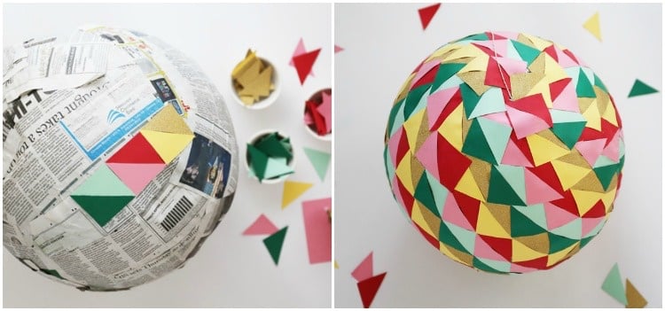 pinata-basteln-pappmache-luftballon-geometrisch