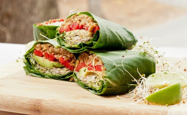 vegan-abnehmen-wraps-mittag-essen-abendbrot-salatblätter-vegetarisch