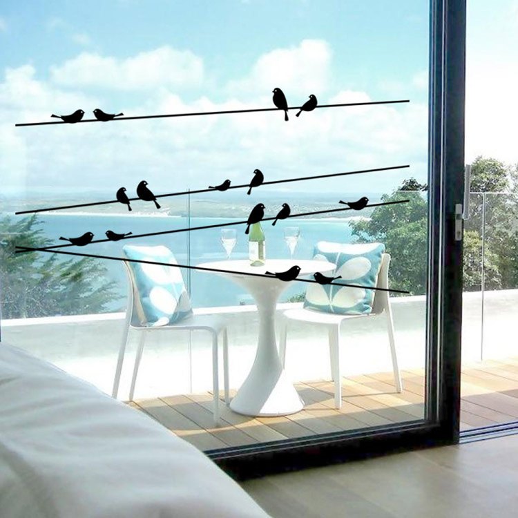 Schutz vor Vögeln Silhouetten FMJI Fenster-Warnaufkleber transparent