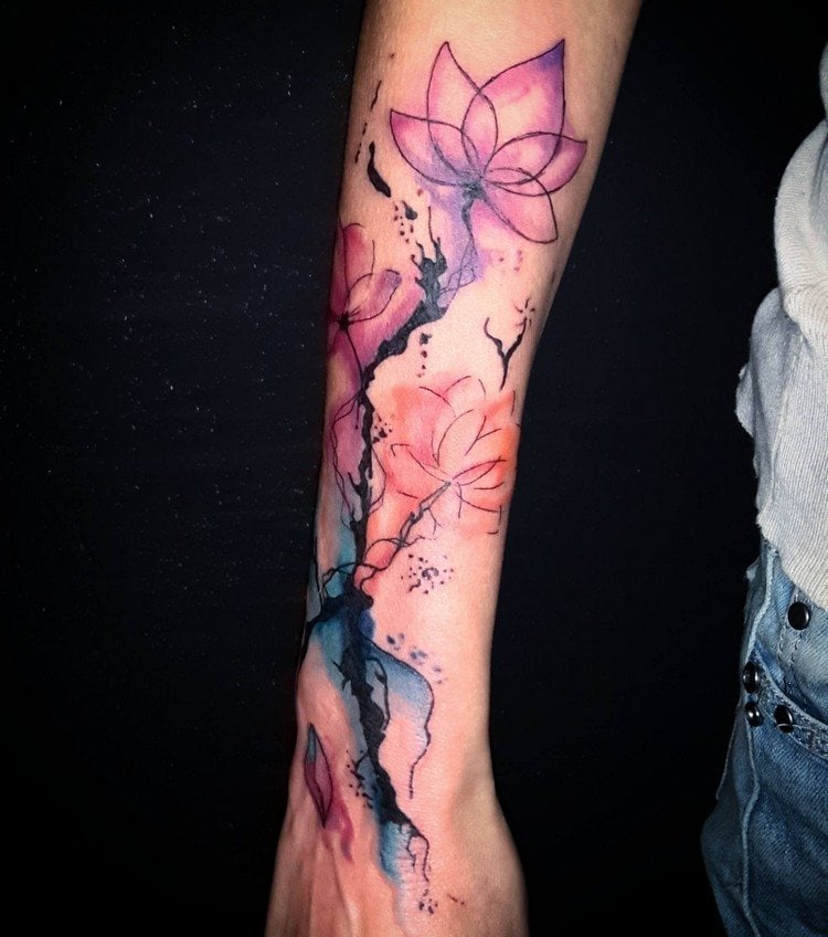 watercolor-tattoo-konturen-wasserfarben-unterarm