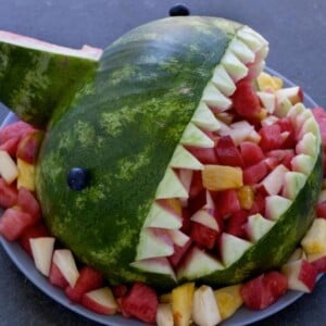 melonen hai rezept anleitung-früchte-obstsalat-kindergeburtstag