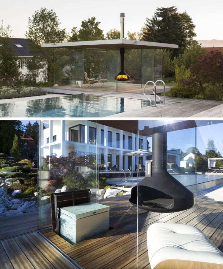 swimmingpool-im-garten-modern-design-glashaus-schwarz-kamin