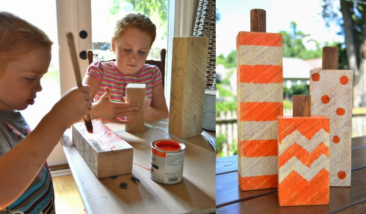 herbstbasteln-naturmaterialien-holz-blöcke-kürbisse