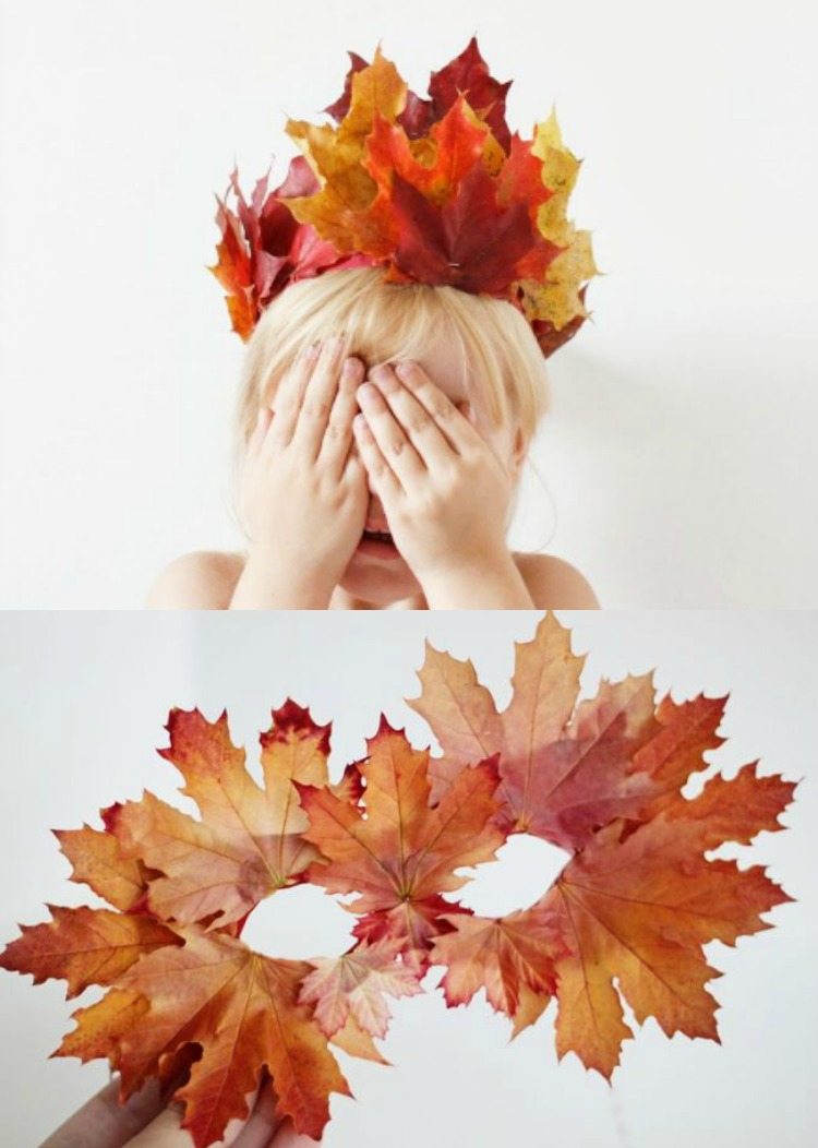 Herbstbasteln mit Naturmaterialien -konder-krone-herbstblätter
