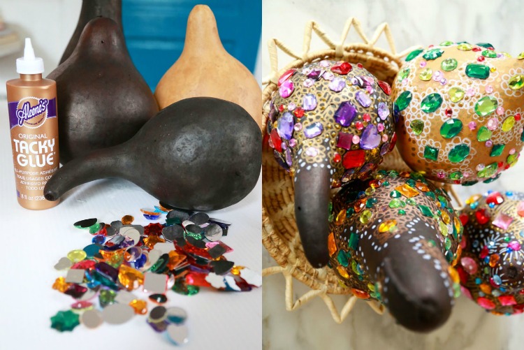 herbstbasteln-naturmaterialien-kürbis-dekorieren-strasssteine