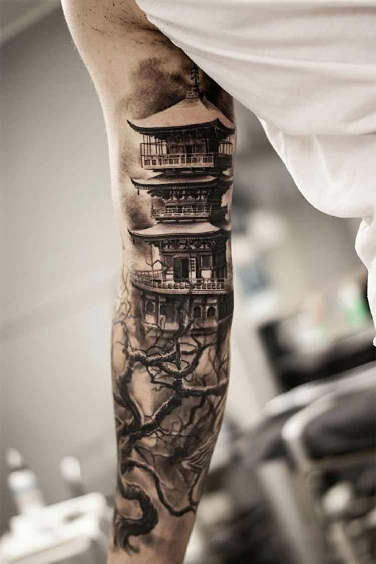 tattoo-motive-architektur-asiatisch-chinesisch-japanisch-haus-baum