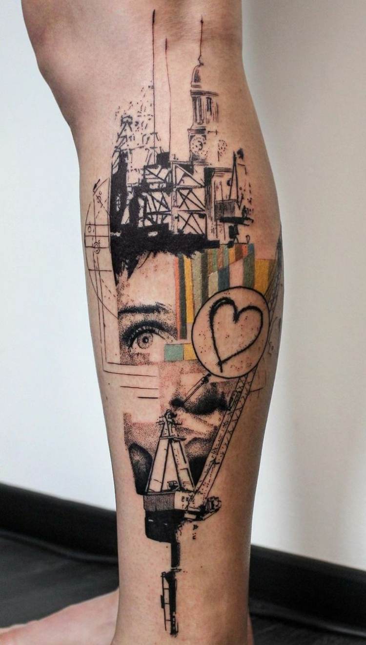 tattoo motive architektur-collage-abstrakt-geböude-auge-herz-industrie