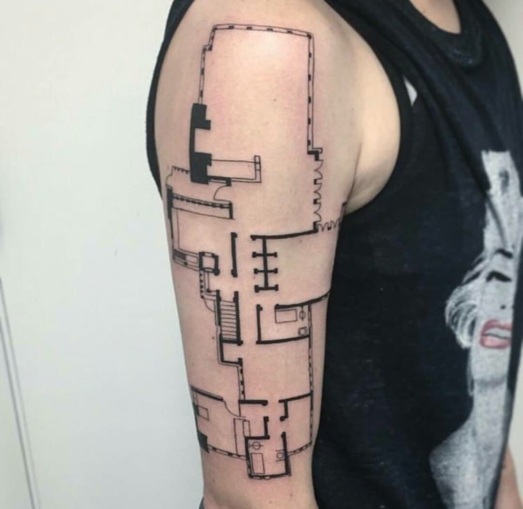 tattoo motive architektur-grundriss-haus-design-originell-oberarm
