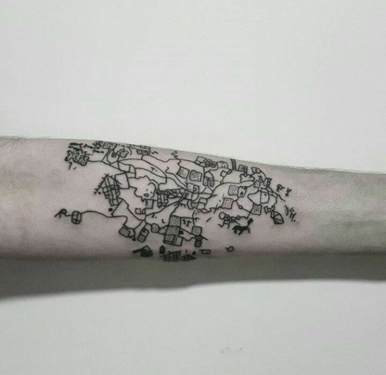 tattoo-motive-architektur-landkarte-dorf-stadt-straßen-häuser-landschaft