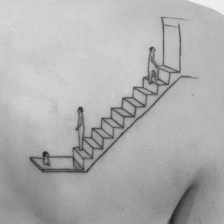 tattoo-motive-architektur-treppe-menschen-kind-tür-schulter-brust