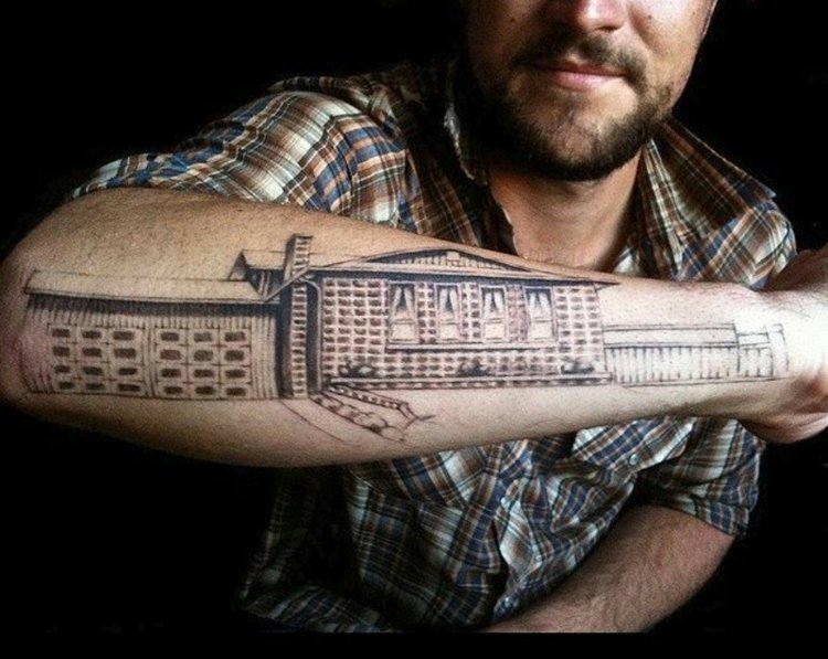 tattoo motive architektur-vintage-haus-unterarm-bedeutung-personalisiert