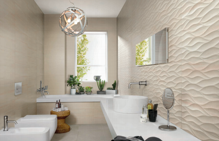 badezimmer-sandfarbe-3d-relief-gemauerte-badewanne-weisse-waschtischplatte-rundes-aufsatzwaschbecken