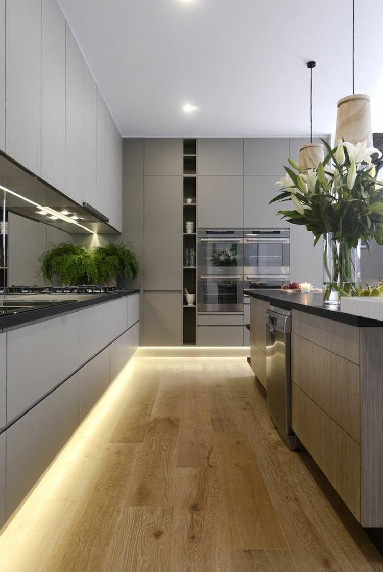 design für küchen küchenbeleuchtung-lampen-indirekte-beleuchtung-grau-schränke