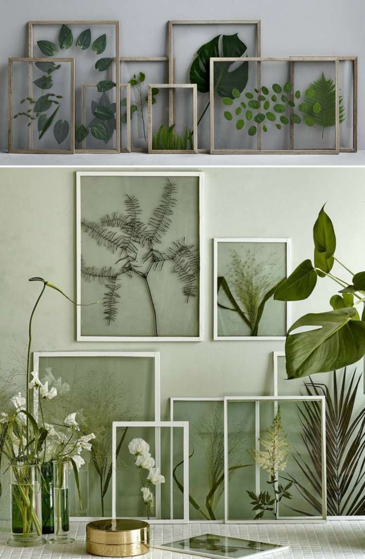 do it yourself deko bilder-minimalistisch-pflanzen-blätter-glas