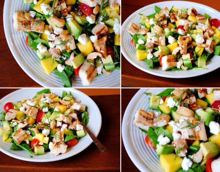 fitness-rezepte-salat-hähnchen-mango-tomaten-ziegenkäse