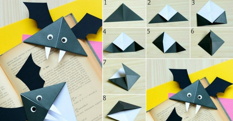 fledermaus basteln lesezeichen-papier-origami-buch-dekorieren