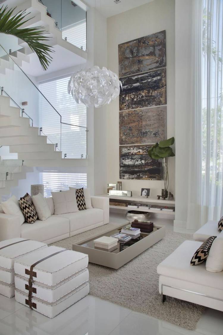 wohnzimmer-einrichten-modern-weiß-beige-teppich-möbel-wandbild