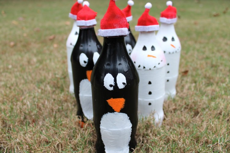 Basteln mit Grundschulkindern Pinguin und Schneemännern aus Cola Flaschen selber machen