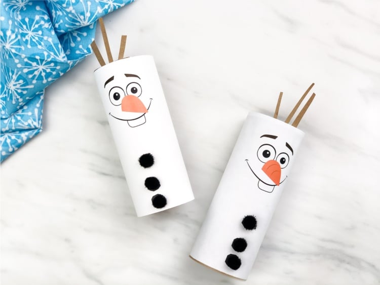 Basteln mit Kindern im Winter Schneemann Olaf aus Klorollen selber machen