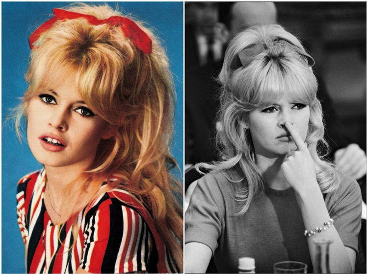 Brigitte Bardot Frisur halboffen Pony Samtband