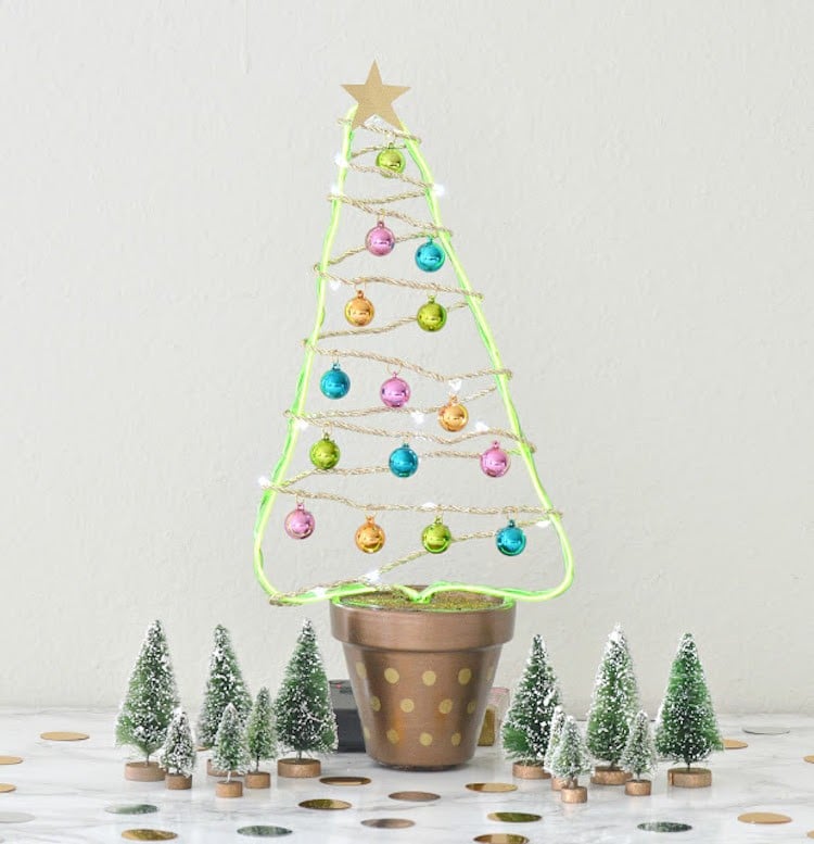 basteln blumentöpfen weihnachten moderner tannenbaum topf lichterkette