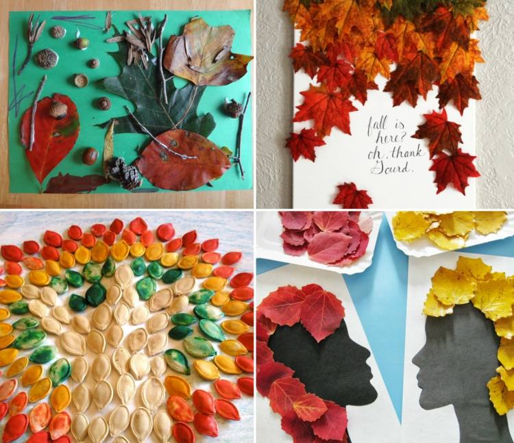 Herbstcollage mit Kindern basteln naturmaterialien papier ideen einfach