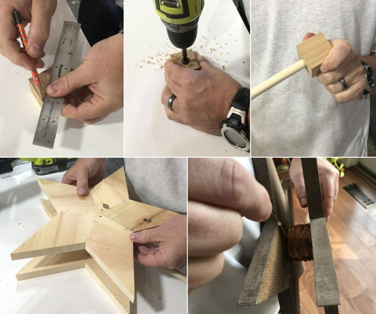 Holzsterne bauen und mit Leim oder Nägeln zusammenbauen