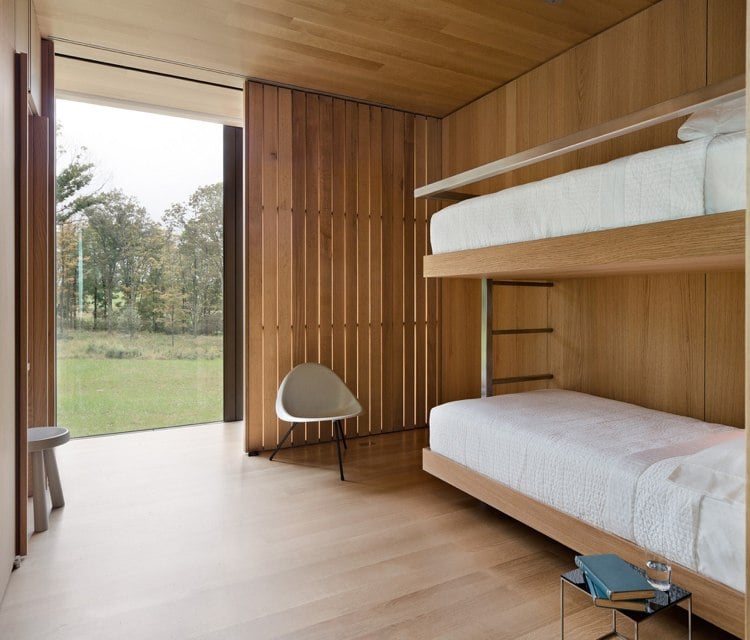 Schlafzimmer Etagenbetten Holz Paneele Glaswand