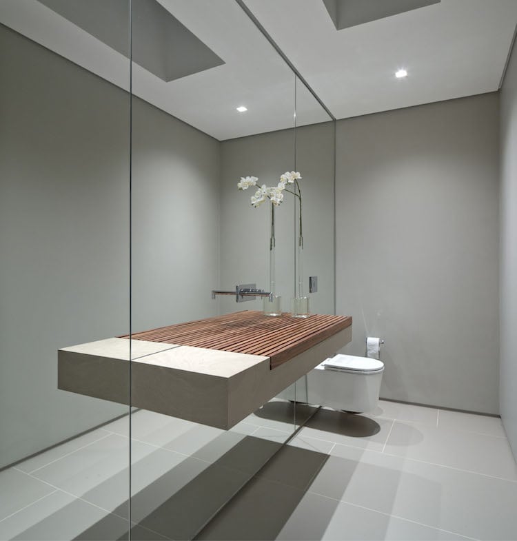 badezimmer trend waschbecken holz beton spiegelwand