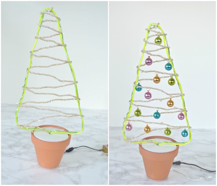 basteln blumentöpfen weihnachten tannenbaum modern lichterkette