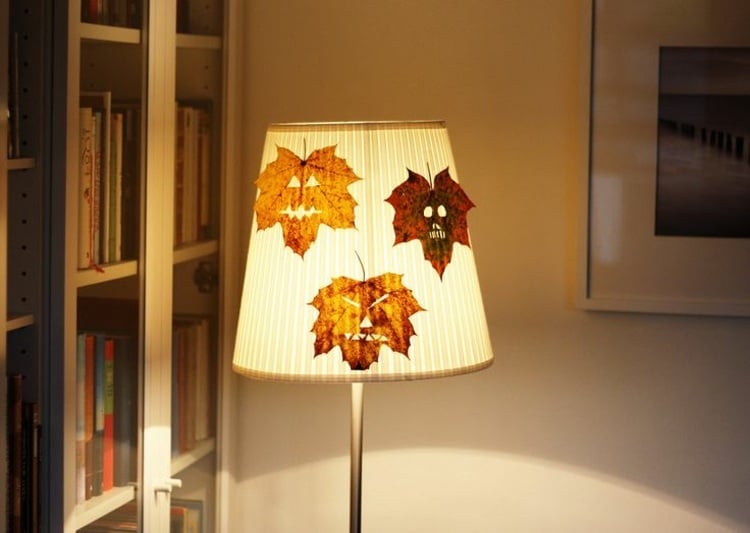 basteln laub lampenschirm dekorieren stehlampe wohnzimmer dekoration