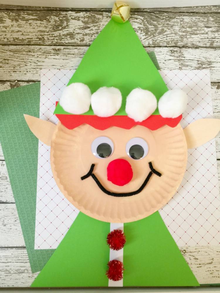 basteln papier weihnachten kinder weihnachtself pappteller bommeln pfeifenreiniger selber machen