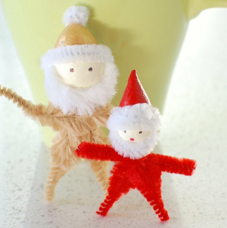 basteln pfeifenputzer weihnachten weihnachtsmann klassisch modern beige rot