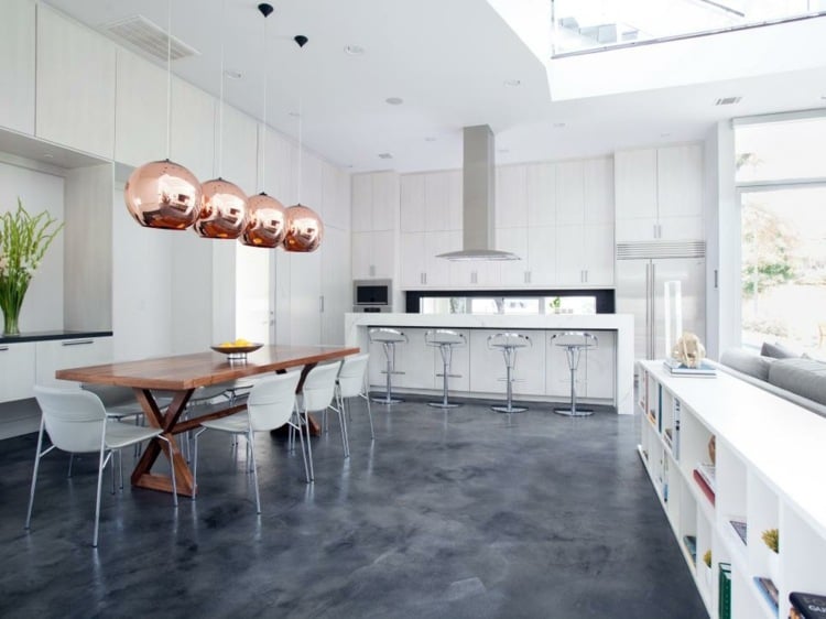 betonboden modern küche wohnbereich