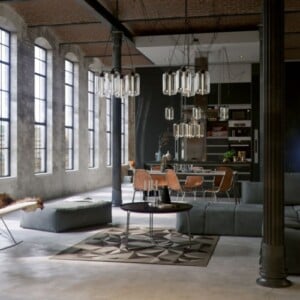 betonboden wohnzimmer industrial style kronleuchter