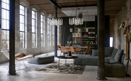 betonboden wohnzimmer industrial style kronleuchter