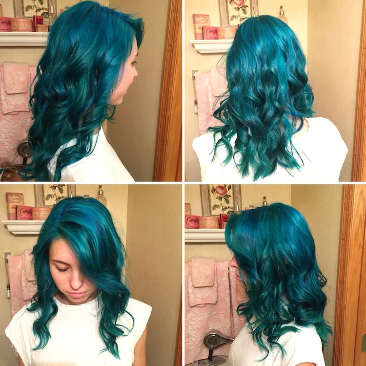 blaue haare ozean haarfarben trend mitellang grün