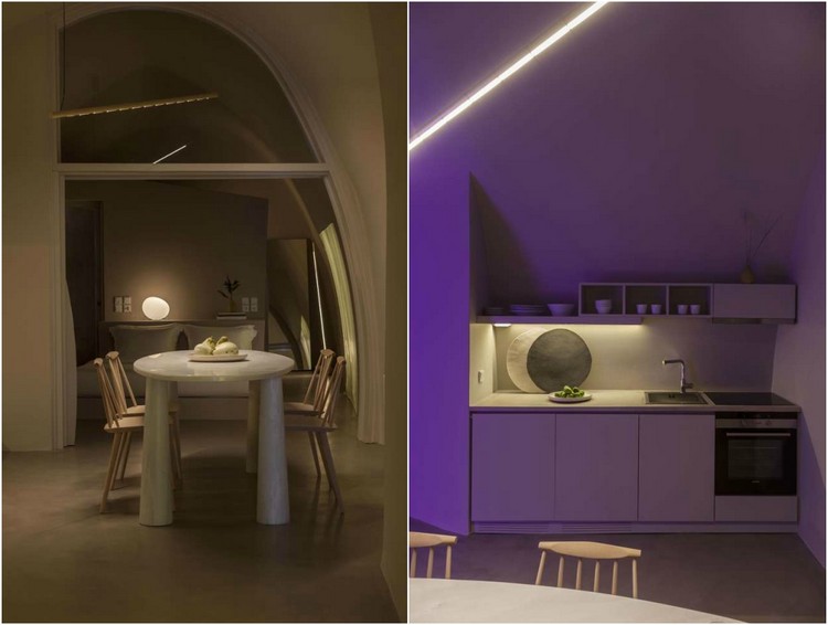 farbige lichteffekte innenraum küche esszimmer minimalistisch