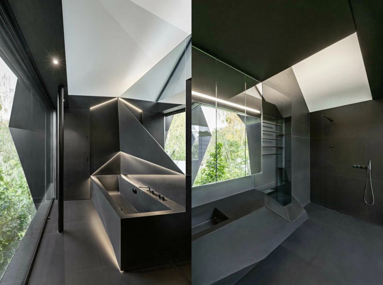 futurismus innenarchitektur badezimmer schwarz indirekte beleuchtung