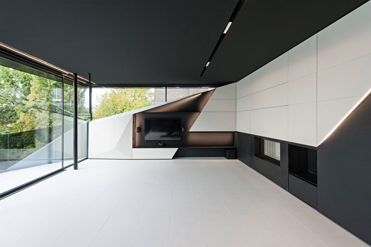 futurismus innenarchitektur interieur design schwarz weiss indirekte beleuchtung