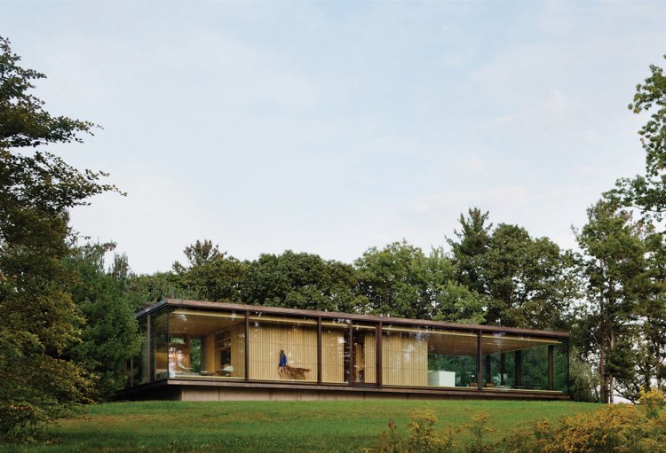 große Panoramafenster statt Außenwände Ferienhaus mitten im Wald