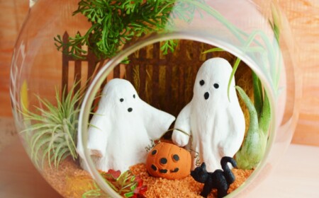 halloween pflanzen terrarium künstlich zierkies aquarium kürbis geister zaun