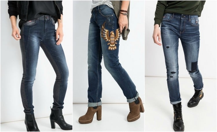 jeans trends damen schnitte two-tone stickerei patchwork