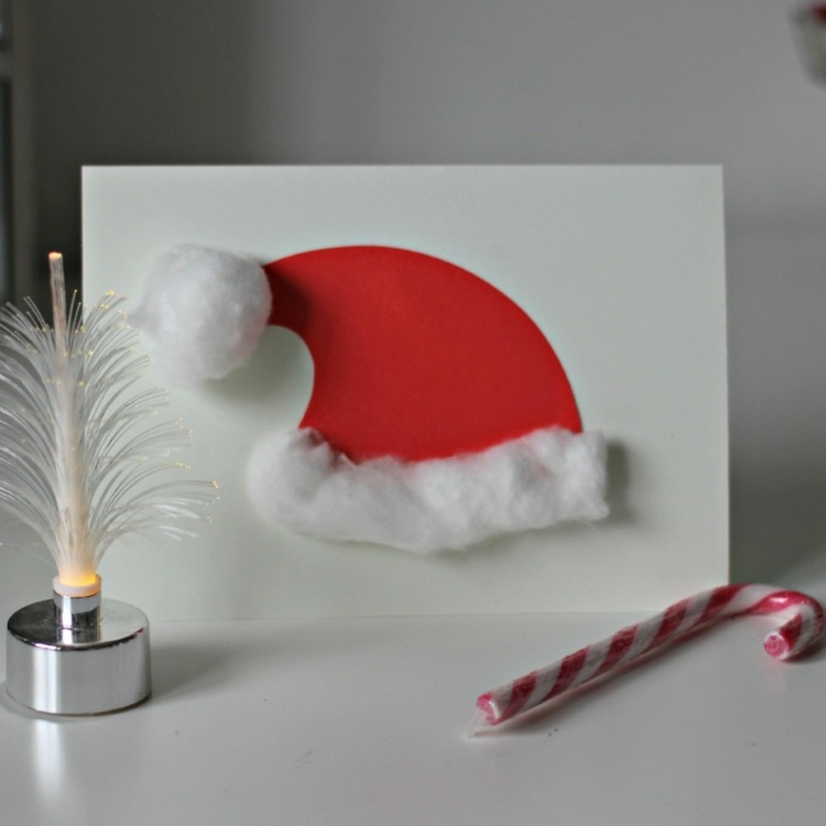 kindern weihnachtskarten basteln weihnachtsmannmütze vorlage watte einfach drucken