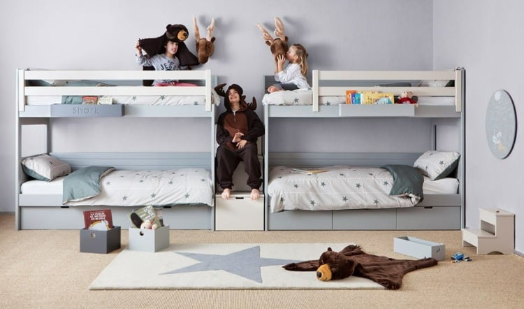 kanlı Charlotte Bronte Tatlı  Kinderzimmer für 3 oder 4 Kinder gestalten: Ideen zur Aufteilung der Betten
