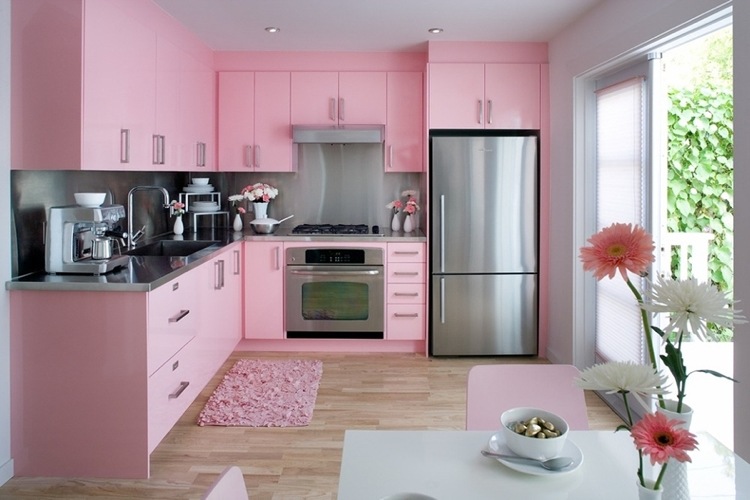 Küche in Pastell rosa pink modern edelstahl