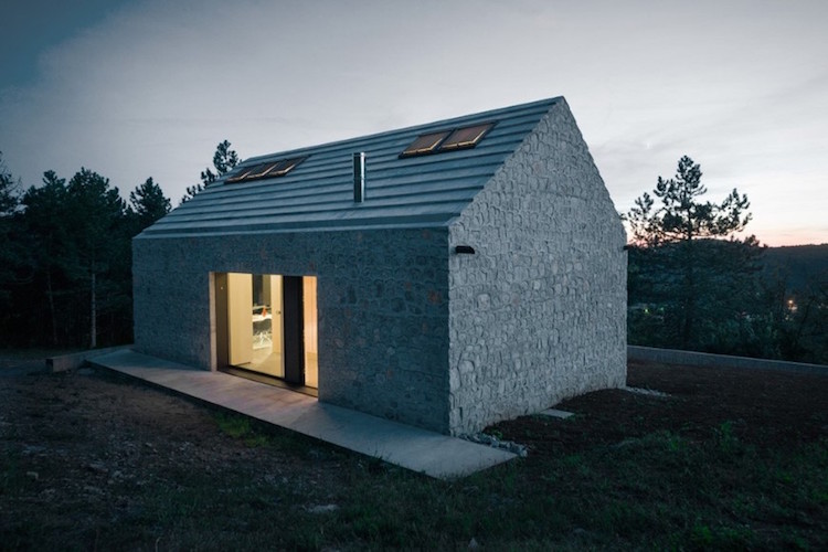 moderne steinfassade dach einraumhaus klein grundstück
